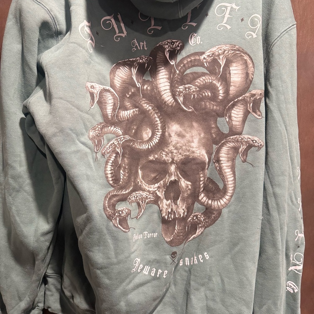 Medusa Pullover Hoodie with Snake and Skull Design